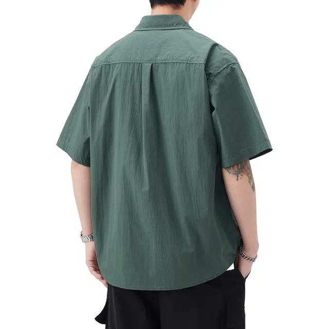 帝狼牛 山系户外机能休闲舒适薄款透气翻领侧边拉链日式高端复古拼接凉感短袖衬衫 男女同款