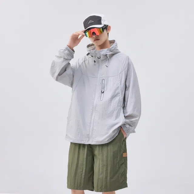 帝狼牛 山系户外防紫外线机能风工装纯色连帽宽松休闲运动开衫防晒服 男女同款