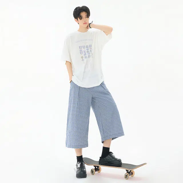 帝狼牛 时尚简约通勤百搭七分裤高腰宽松显瘦休闲短裤 男女同款
