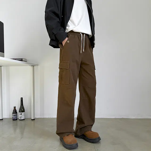 帝狼牛 山系户外机能高街褶皱伞兵美式复古纯色舒适直筒垂感宽松百搭运动登山徒步旅行工装裤 男女同款