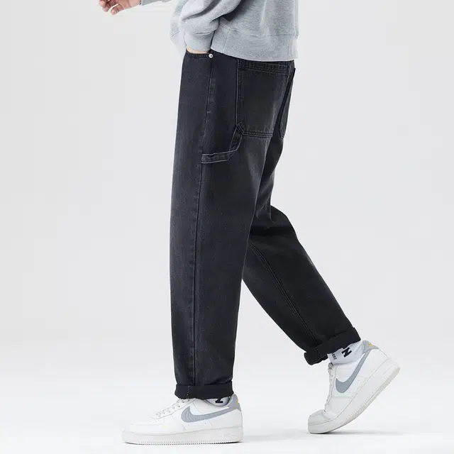 帝狼牛 复古水洗做旧宽松直筒美式潮牌高街风时尚百搭帅气潮流休闲牛仔裤 男女同款