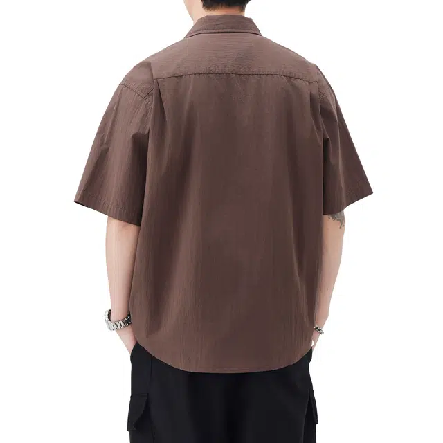 帝狼牛 美式复古薄款古巴领宽松衬衣潮牌短袖衬衫 男女同款
