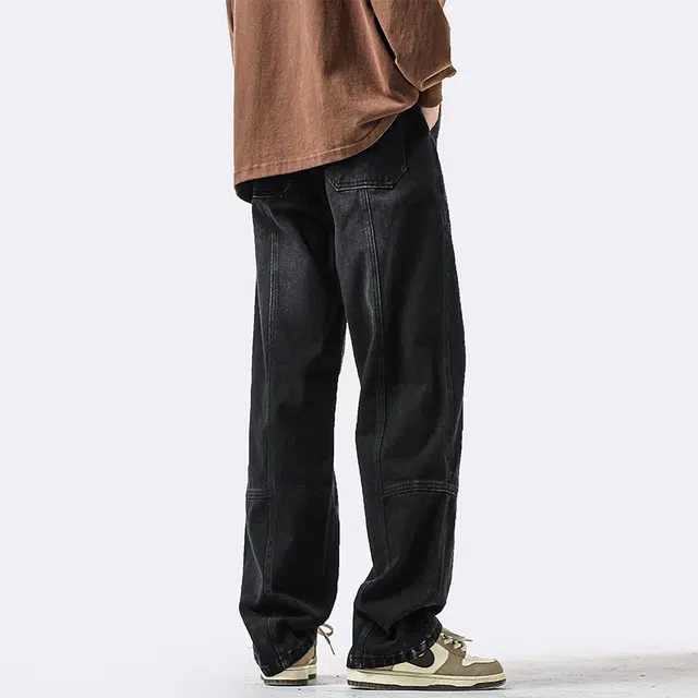 帝狼牛 美式复古印花做旧舒适亲肤透气直筒通勤百搭废土风垂感休闲中腰宽松牛仔裤 男女同款