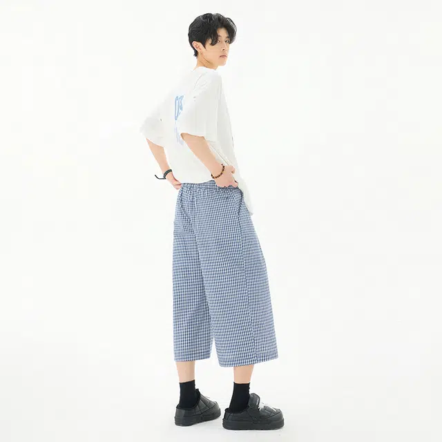 帝狼牛 时尚简约通勤百搭七分裤高腰宽松显瘦休闲短裤 男女同款