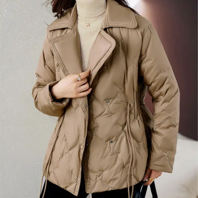 棉基因 轻盈加厚白鸭绒长袖保暖外套抽绳收腰设计时尚轻便御寒舒适百搭显瘦不臃肿简约休闲羽绒服 女款