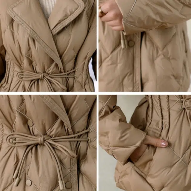 棉基因 轻盈加厚白鸭绒长袖保暖外套抽绳收腰设计时尚轻便御寒舒适百搭显瘦不臃肿简约休闲羽绒服 女款