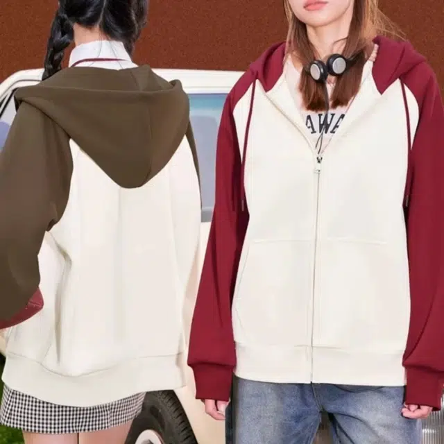 棉基因 活力撞色开衫外套连帽卫衣 女款