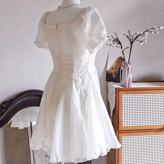 棉基因 法式纯欲气质蓬蓬网纱拼接公主裙减龄短袖连衣裙 女款