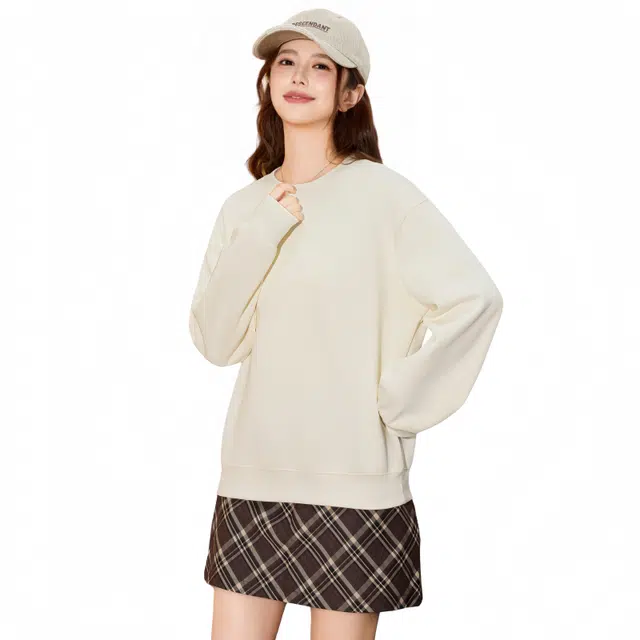 棉基因 潮流中性男友风长袖宽松复古休闲柔软舒适基础个性百搭高品质棉质卫衣 女款