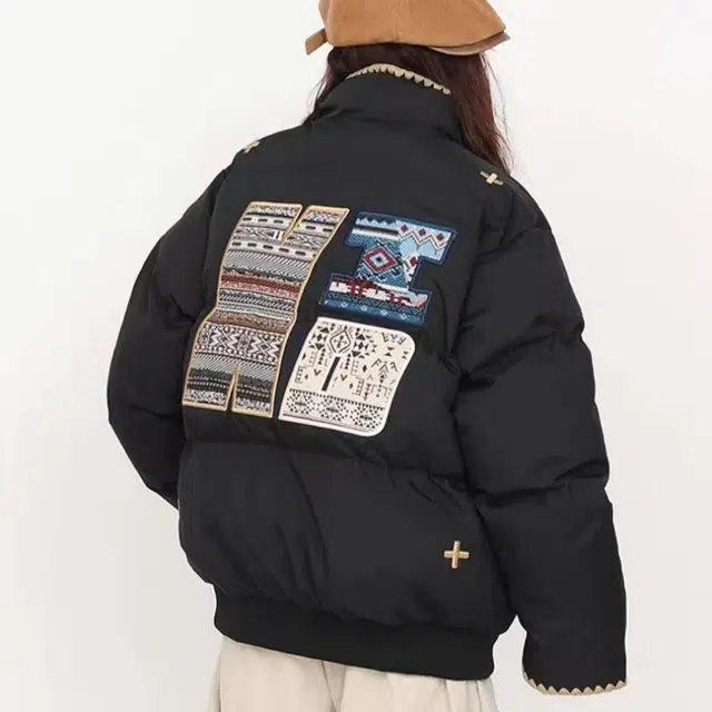 棉基因 潮流美式撞色编织重工刺绣小众设计面包服宽松情侣款学院风保暖防寒加厚立领棉衣外套舒适百搭棉服 男女同款