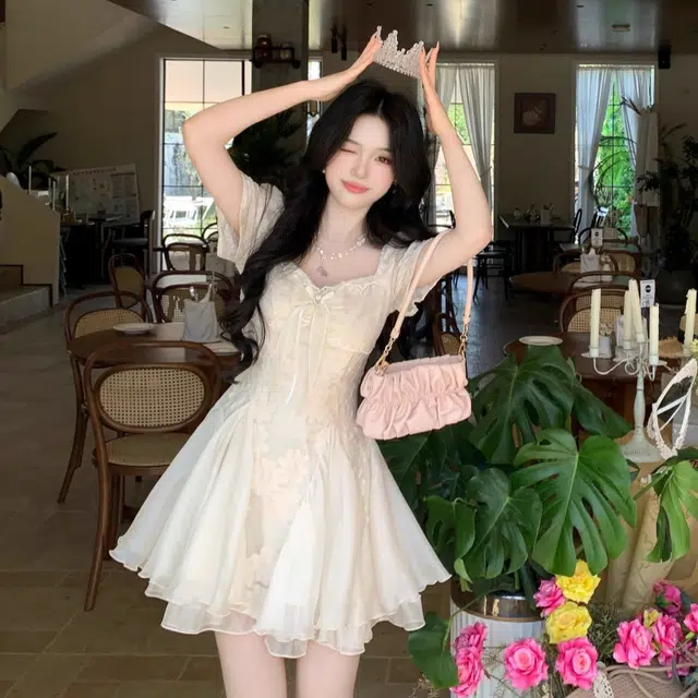 棉基因 法式纯欲气质蓬蓬网纱拼接公主裙减龄短袖连衣裙 女款