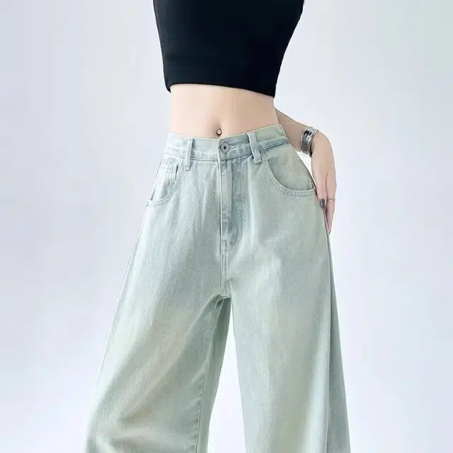 新世家族 美式复古直筒高腰宽松显瘦辣妹毛边阔腿长裤牛仔裤 女款