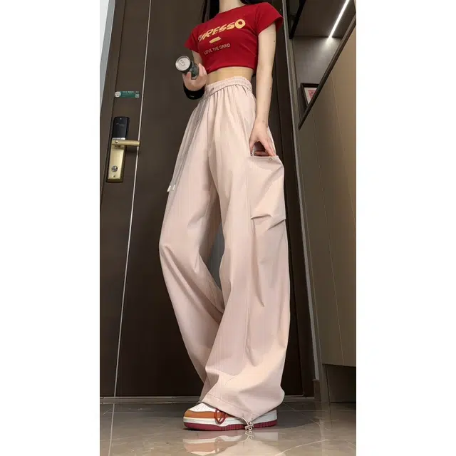 新世家族 时尚设计宽松舒适百搭简约纯色冰丝材质高街风格休闲裤 女款