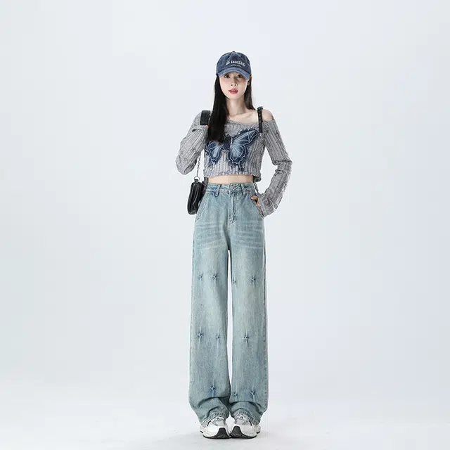 新世家族 高腰阔腿舒适复古时尚休闲百搭牛仔裤 女款