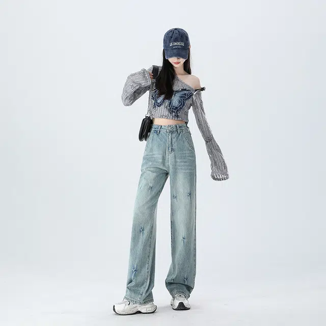 新世家族 高腰阔腿舒适复古时尚休闲百搭牛仔裤 女款