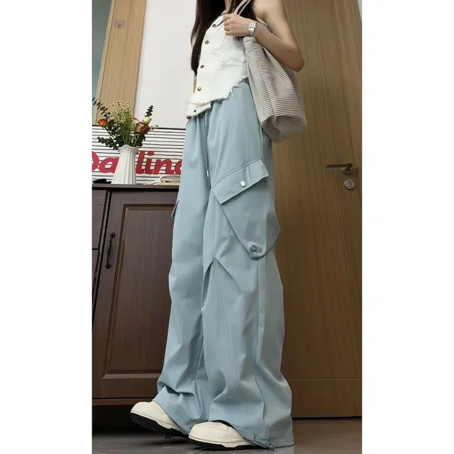 新世家族 美式基础潮流通勤垂感透气纯色速干宽松冰丝褶皱高腰阔腿休闲裤 女款