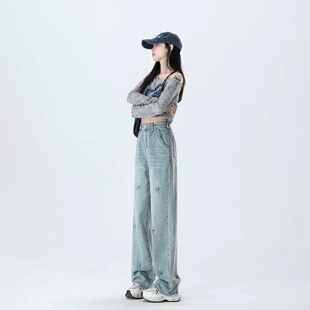 新世家族 高腰阔腿舒适复古时尚休闲百搭牛仔裤 女款