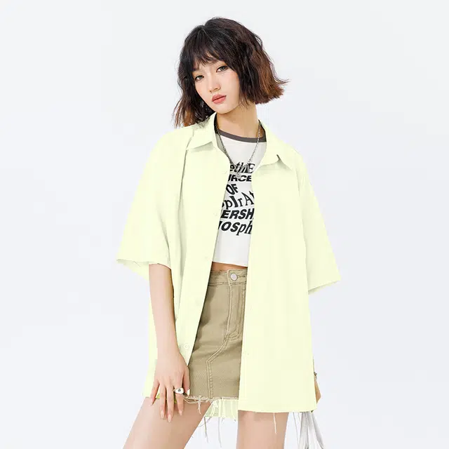 新世家族 青少年簿款美式夏季潮牌翻领百搭休闲短袖衬衫 女款