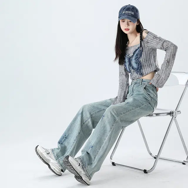 新世家族 高腰阔腿舒适复古时尚休闲百搭牛仔裤 女款