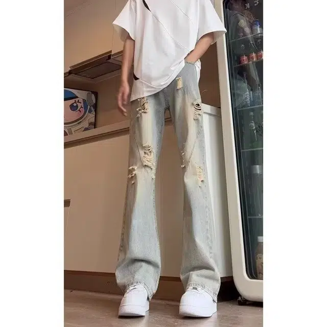 洞洞拐 美式复古高街潮流百搭修身显瘦舒适长裤牛仔裤 男女同款