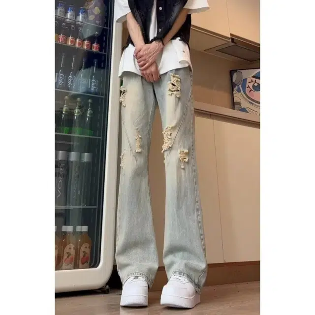 洞洞拐 美式复古高街潮流百搭修身显瘦舒适长裤牛仔裤 男女同款