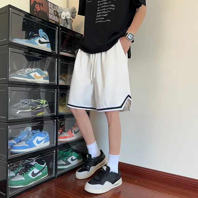 诗丹帝国 夏季潮牌简约纯色运动五分裤复古街头宽松百搭休闲短裤 男款