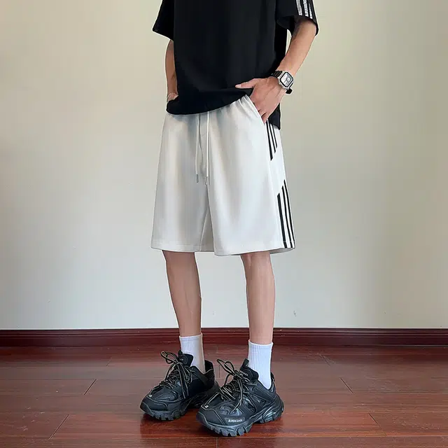 诗丹帝国 美式复古速干字母简约基础款宽松舒适百搭户外运动跑步训练中腰五分休闲短裤 男女同款