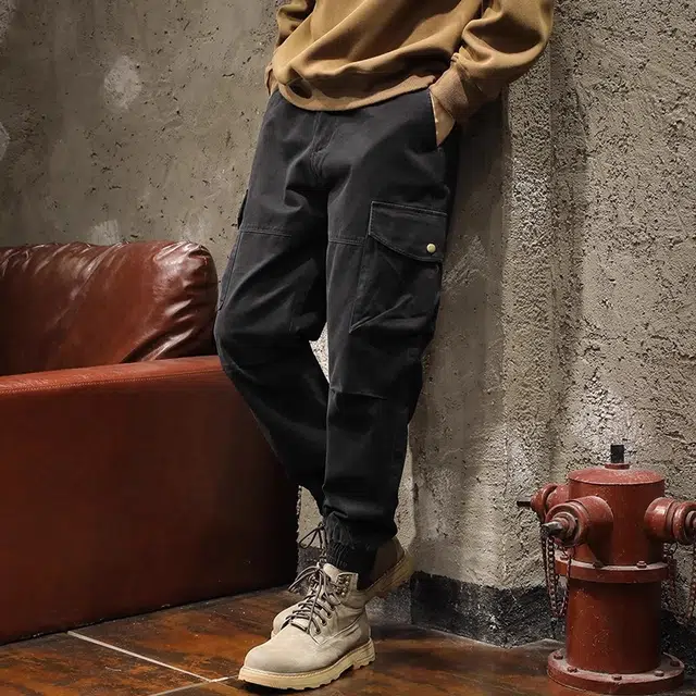 路杰邦 秋季休闲裤男士潮牌宽松束脚大码美式哈伦痞帅长裤工装裤 男款