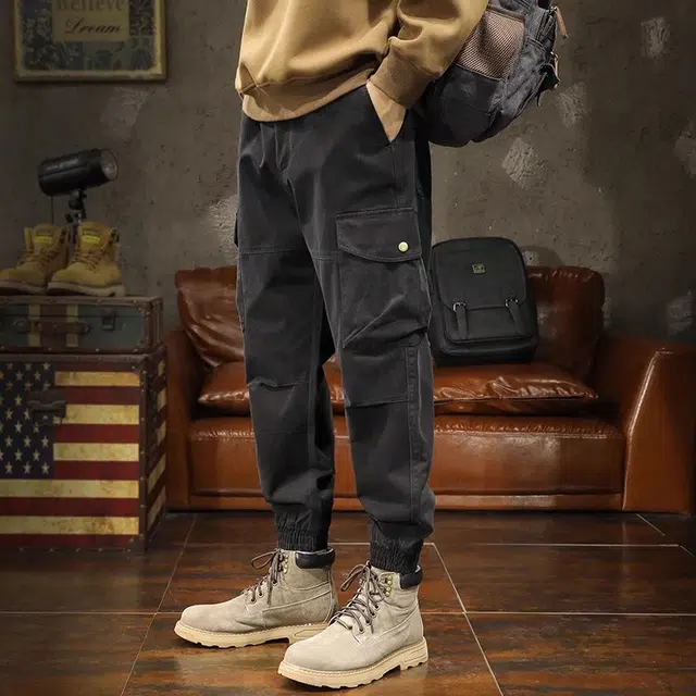 路杰邦 秋季休闲裤男士潮牌宽松束脚大码美式哈伦痞帅长裤工装裤 男款