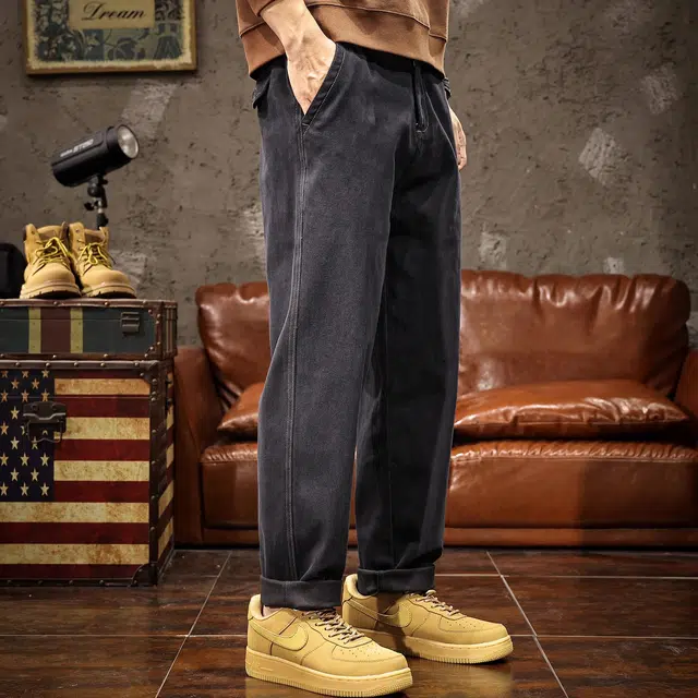 路杰邦 高端裤男秋季美式潮牌宽松直筒时尚百搭基础百搭锥形工装裤休闲裤 男款