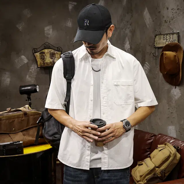 路杰邦 美式薄款透气舒适百搭时尚简约短袖衬衫 男款