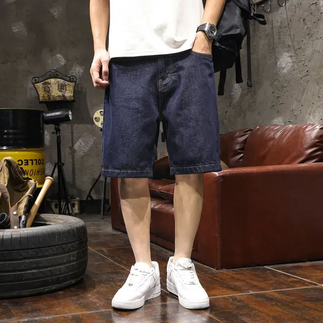 路杰邦 美式高端复古五分裤夏季薄款宽松大码街头潮流休闲牛仔短裤 男款