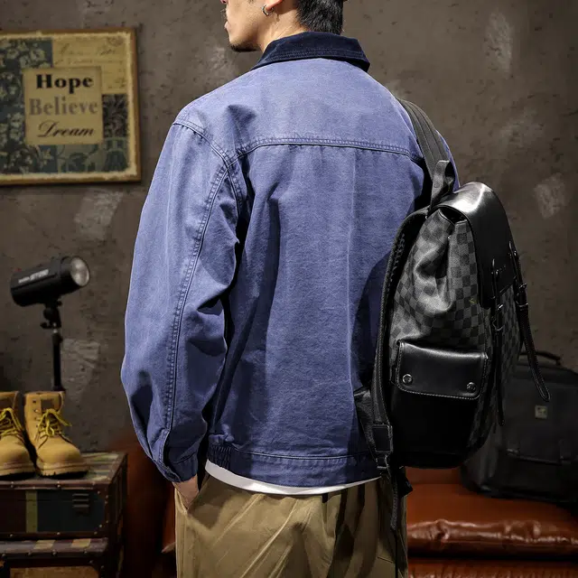 路杰邦 高密纯棉美式复古巴恩风工装男士春秋潮牌宽松撞色翻领男夹克外套 男款