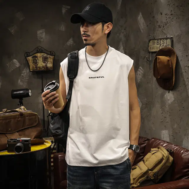路杰邦 美式重磅潮牌无袖坎肩印花马甲健身运动背心 男款