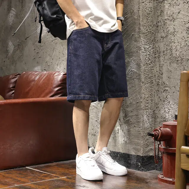 路杰邦 美式高端复古五分裤夏季薄款宽松大码街头潮流休闲牛仔短裤 男款