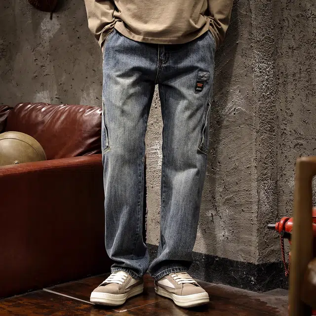 路杰邦 美式高街潮牌复古街头痞帅嘻哈宽松百搭直筒阔腿裤工装牛仔裤 男款