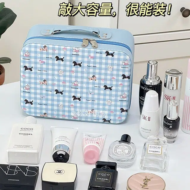 轻迎 可爱 带镜子 化妆箱 收纳箱 手提箱便携旅行宿舍大容量化妆包 防水多功能