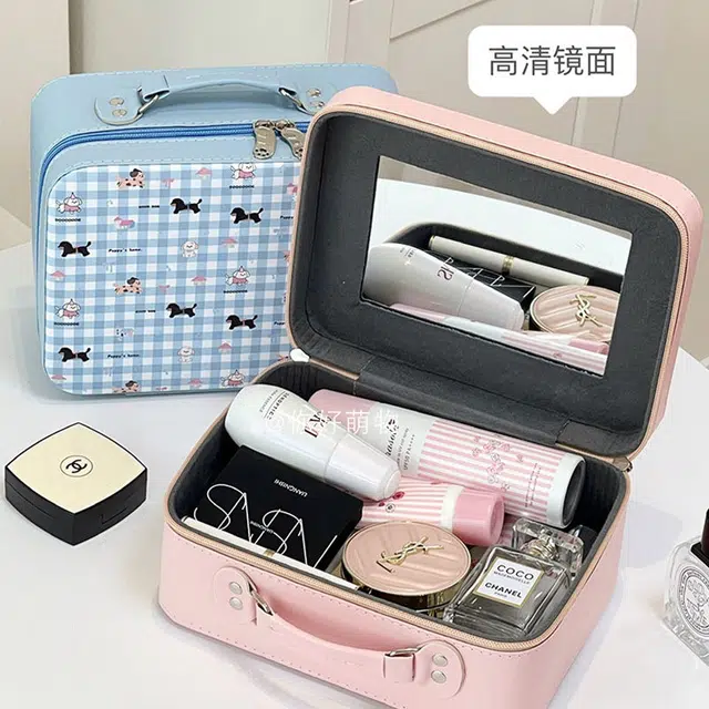 轻迎 可爱 带镜子 化妆箱 收纳箱 手提箱便携旅行宿舍大容量化妆包 防水多功能