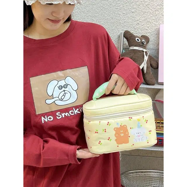 轻迎 卡通小熊化妆包收纳包洗漱包手提包便携旅行包防水宿舍可爱化妆包 便捷手提