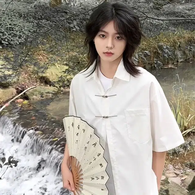 爱肯 新中式唐装国风飞机扣设计感防晒慵懒风宽松剪裁简约百搭款式薄款衬衣外轻奢高级感通勤出街休闲潮流时尚衬衫 男女同款