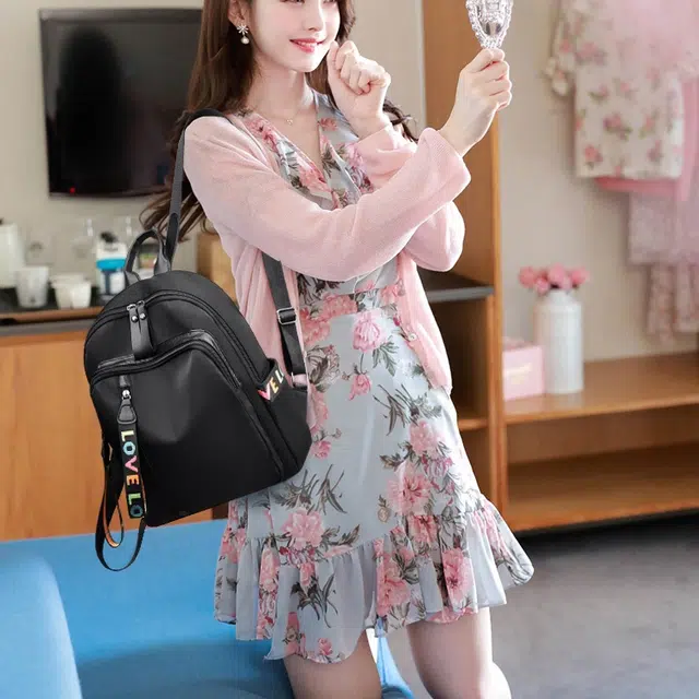 雅鹿 清新简约轻便防盗 涤纶 双肩包 女款 黑色