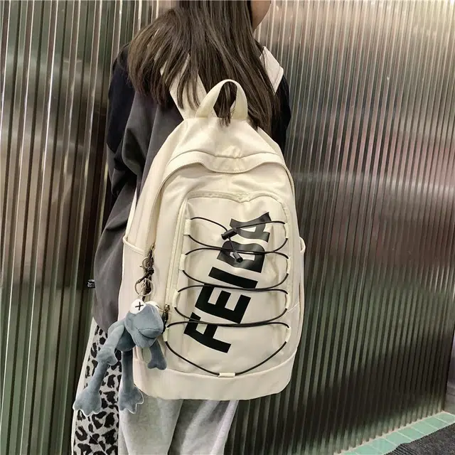 雅鹿 小众美式森系字母印花设计感大容量轻便旅行运动 尼龙 双肩包 男女同款情侣款 白色/黑色/粉红色/绿色/蓝色