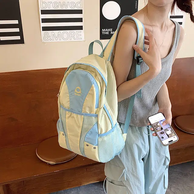 雅鹿 森系撞色小众设计刺绣学院风旅游轻便百搭 尼龙 背包双肩包 男女同款情侣款 多色