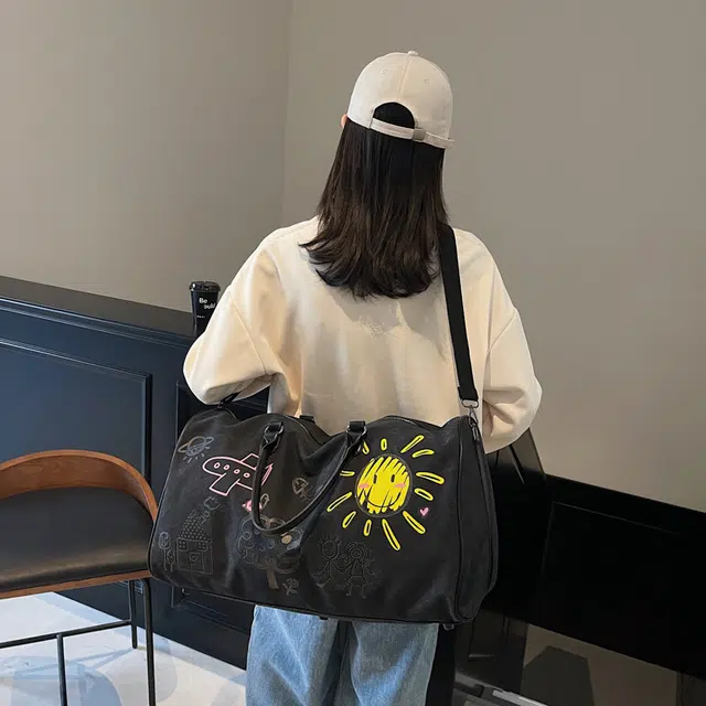 雅鹿 潮流个性涂鸦出差行李袋大容量休闲 尼龙 手提斜挎单肩旅行包 男女同款情侣款 多色