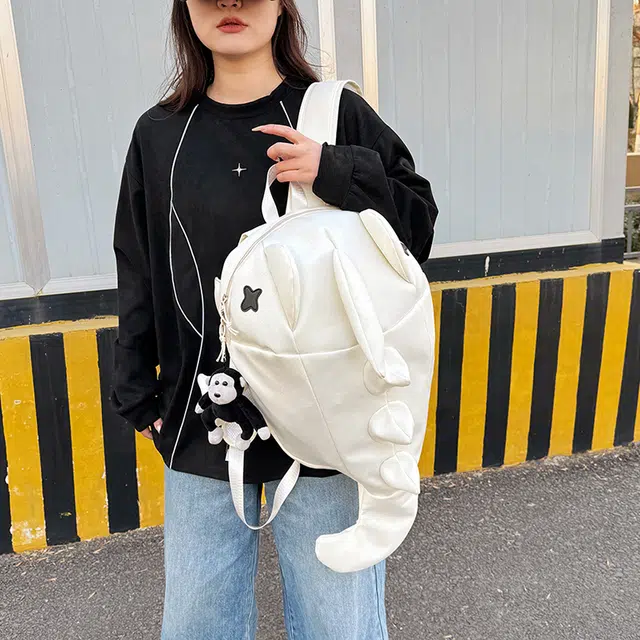 雅鹿 小众设计怪兽卡通搞怪个性学生书包 尼龙 背包双肩包 常规 男女同款情侣款 白色/黑色/灰色