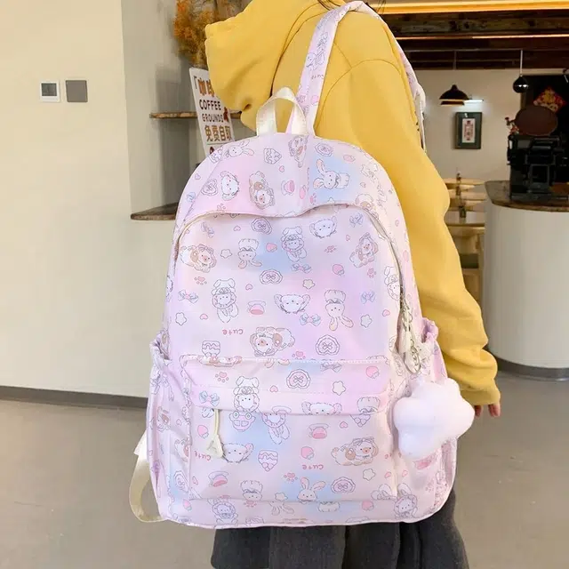 雅鹿 温柔日系甜美高颜值可爱少女蝴蝶结通知印花卡通个性小众设计学院风 尼龙 双肩包 常规 男女同款情侣款 多色