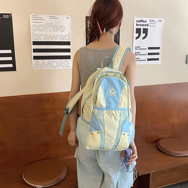 雅鹿 森系撞色小众设计刺绣学院风旅游轻便百搭 尼龙 背包双肩包 男女同款情侣款 多色