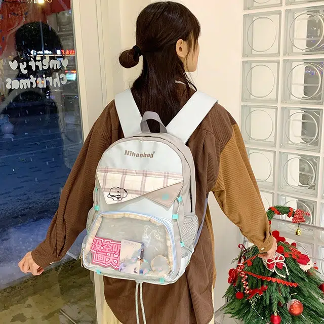雅鹿 韩版可爱透明 尼龙 双肩包 女款 黑色/绿色/蓝色