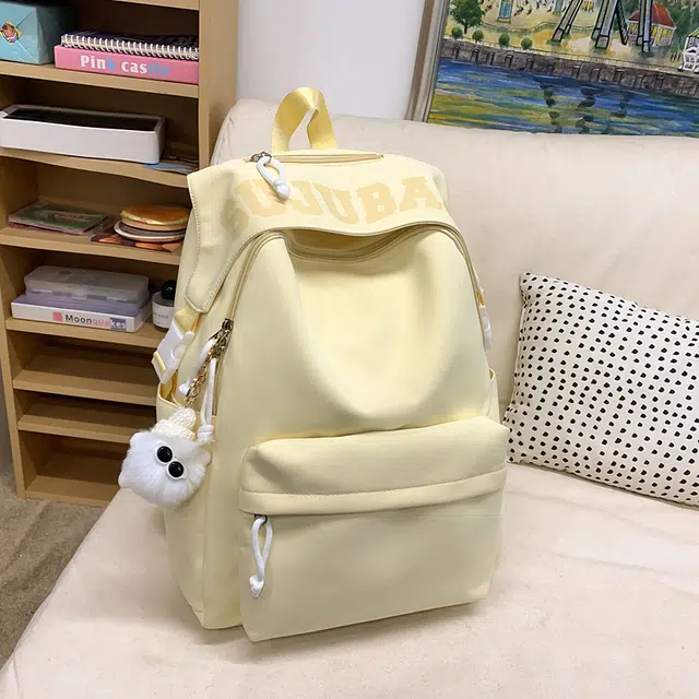 雅鹿 日系简约初中生书包学生包结实耐用字母高颜值百搭 尼龙 双肩包背包 男女同款情侣款 米白色/黑色/酒红色/黄色/浅蓝色