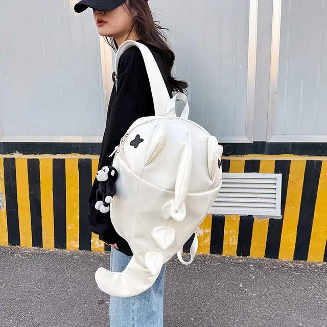 雅鹿 小众设计怪兽卡通搞怪个性学生书包 尼龙 背包双肩包 常规 男女同款情侣款 白色/黑色/灰色